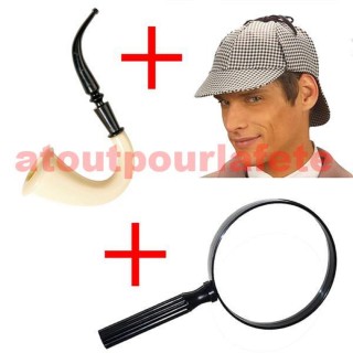 Set de déguisement de Sherlock Holmes (3P) (Chapeau + Loupe + Pipe)