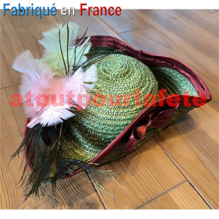 Chapeau Tricorne Pompadour adulte en paille