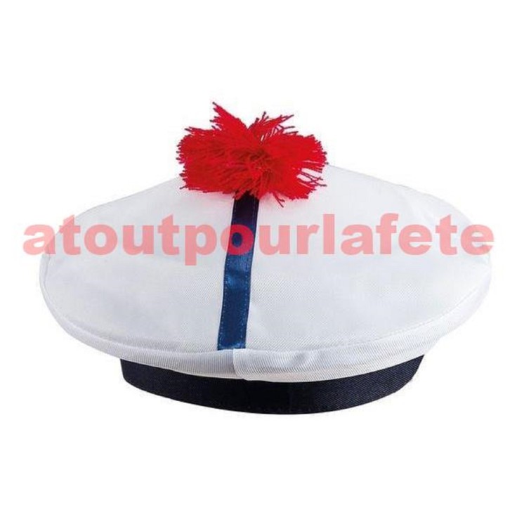 Beret de Marin, Bachi, Chapeau, avec pompon rouge (coton)