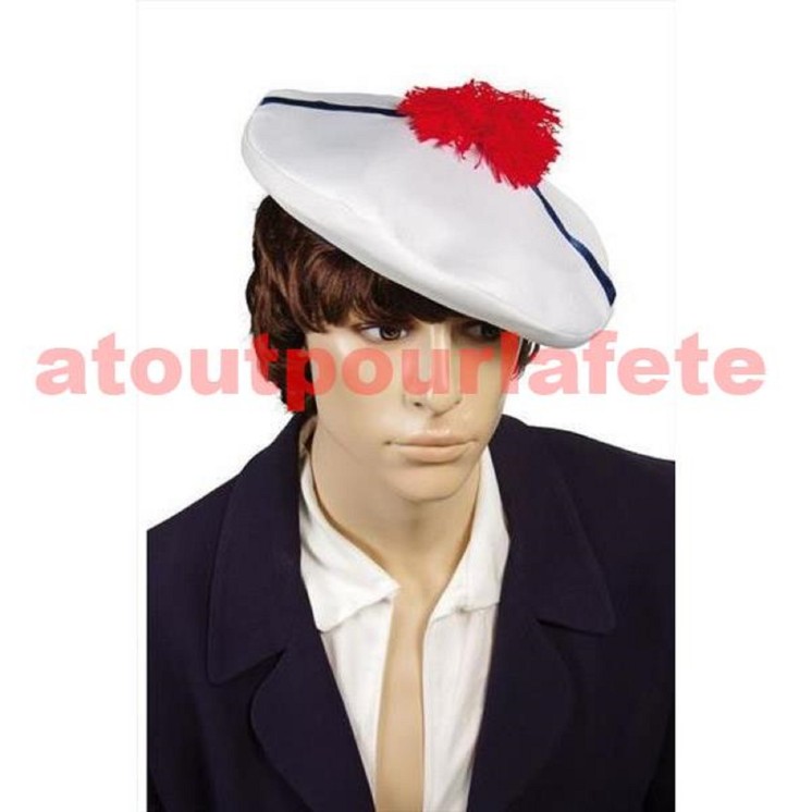 Beret de Marin, Bachi, Chapeau, avec pompon rouge (coton)