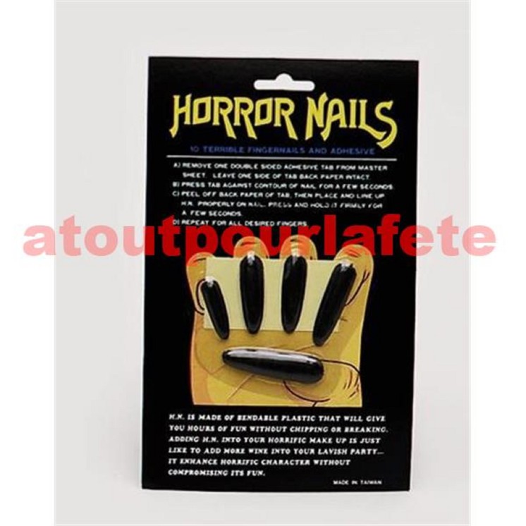 Faux ongles noir de Sorcière, Halloween, Horreur,