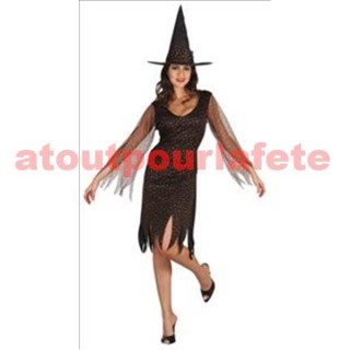 Déguisement de sorcière noire étoiles en paillettes orange adulte - taille unique -
