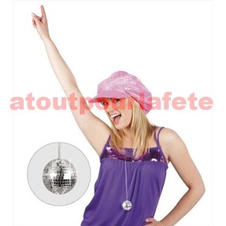 Collier pendentif Boule disco à facettes 4cms